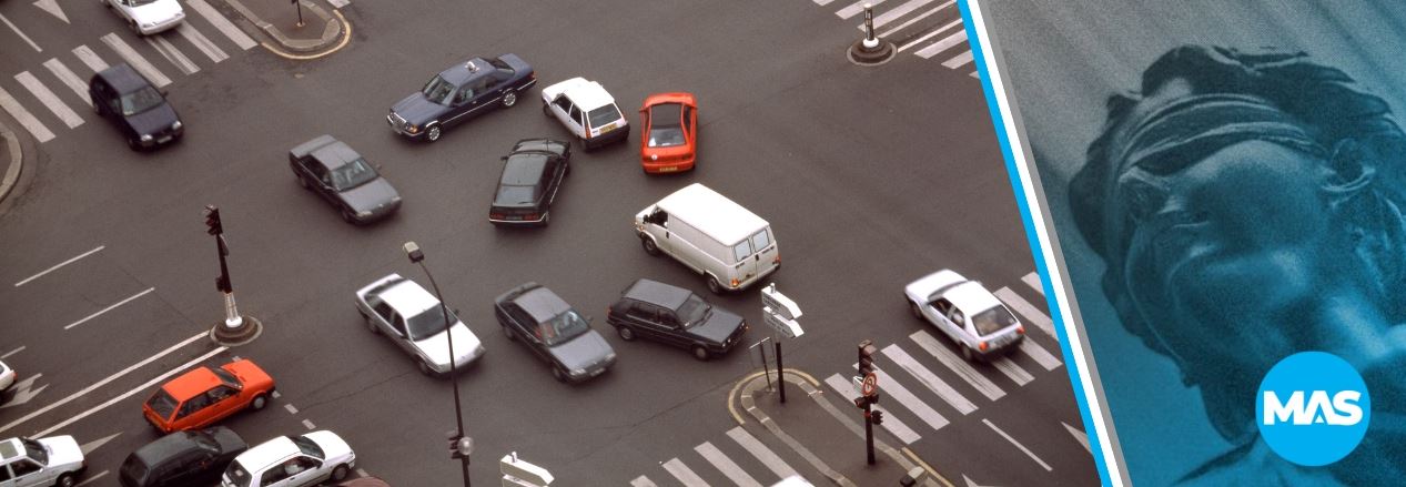 Image of vehicle confusion at an intersection.